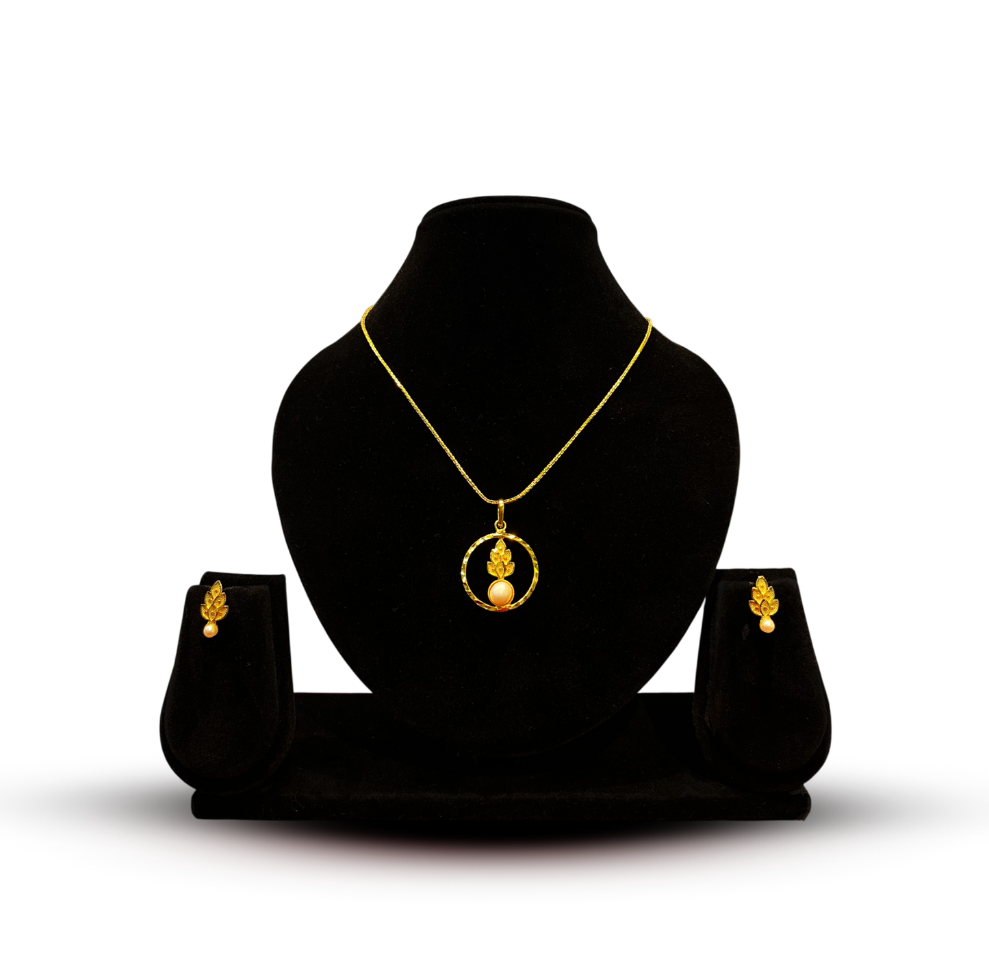 24K Gold-Plated - Pearl Bloom Pendant Set with Earrings