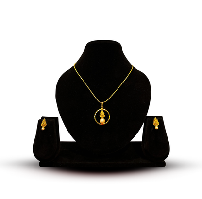 24K Gold-Plated - Pearl Bloom Pendant Set with Earrings
