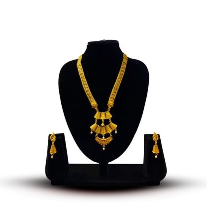 24K Gold-Plated - Triple-Layered Jhumka Sita Haar Necklace Set with Pearl Accents and Matching Earrings