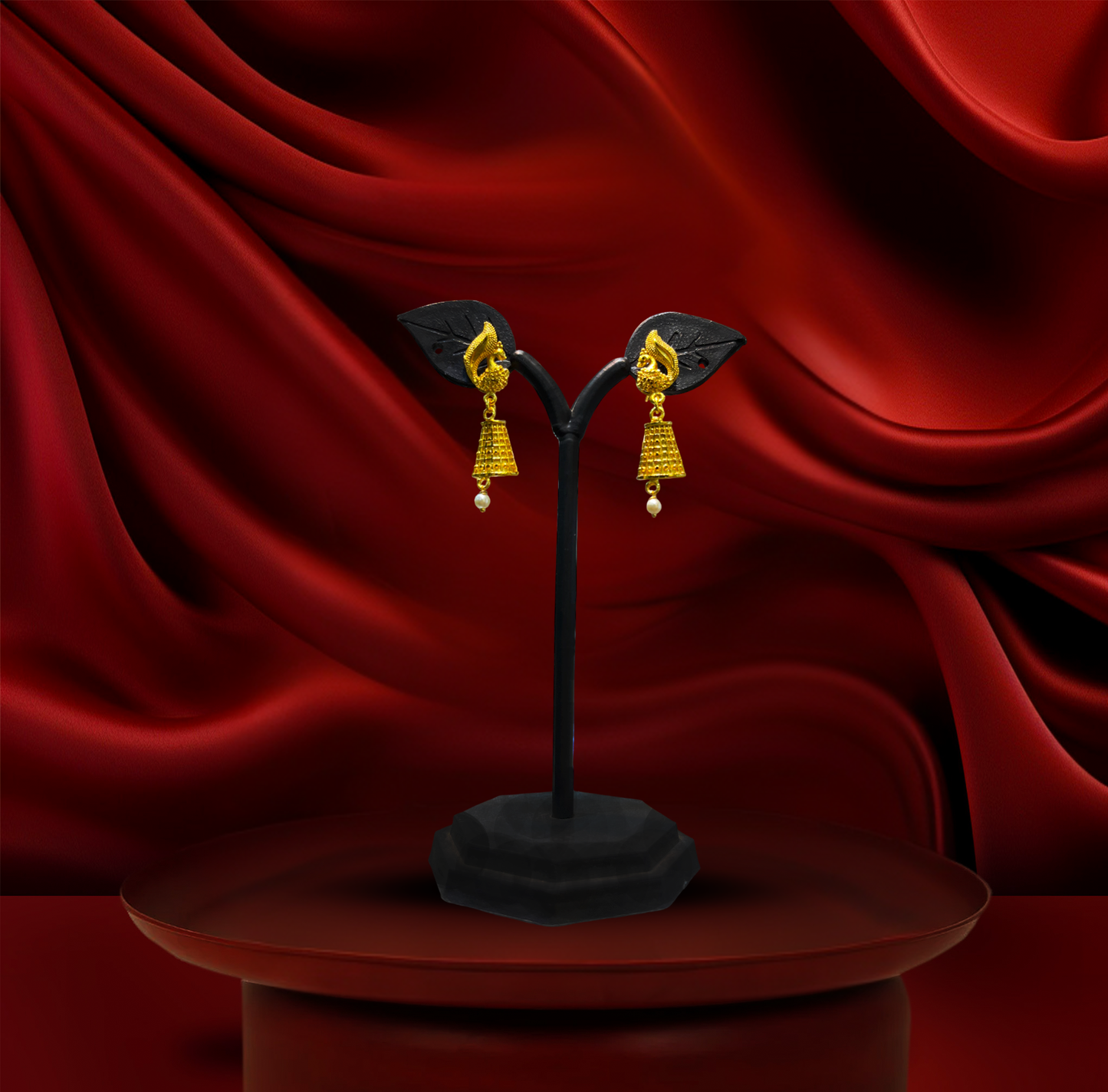 24K Gold-Plated - Triple-Layered Jhumka Sita Haar Necklace Set with Pearl Accents and Matching Earrings