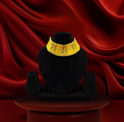 24K Gold-Plated - Traditional Gold Plated Bridal Choker Necklace Set with Jhumka Earrings