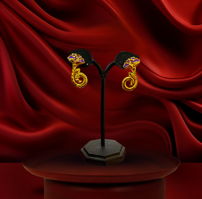 24K Gold-Plated - Purple Floral Vine Designer Necklace Set with Matching Earrings
