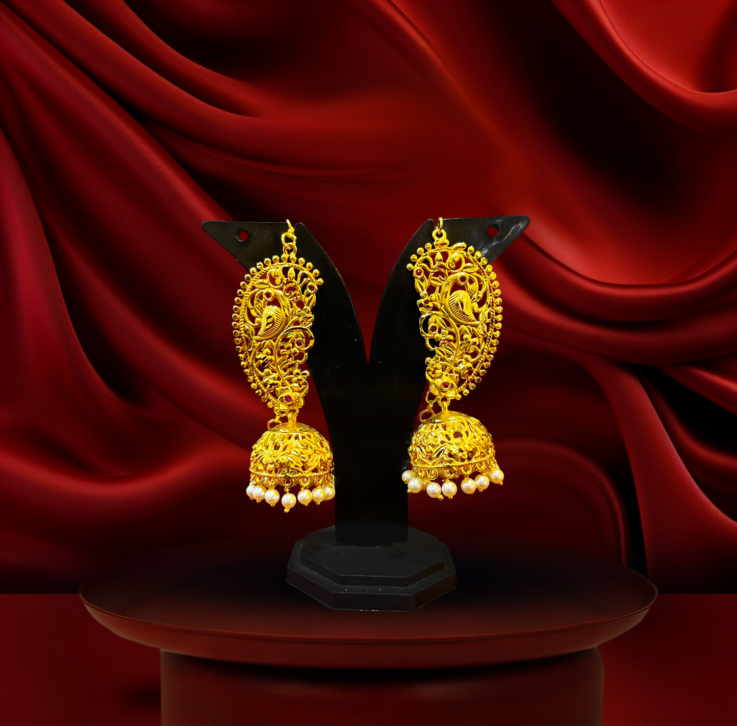 24K Gold-Plated - Traditional Gold Plated Bridal Choker Necklace Set with Jhumka Earrings