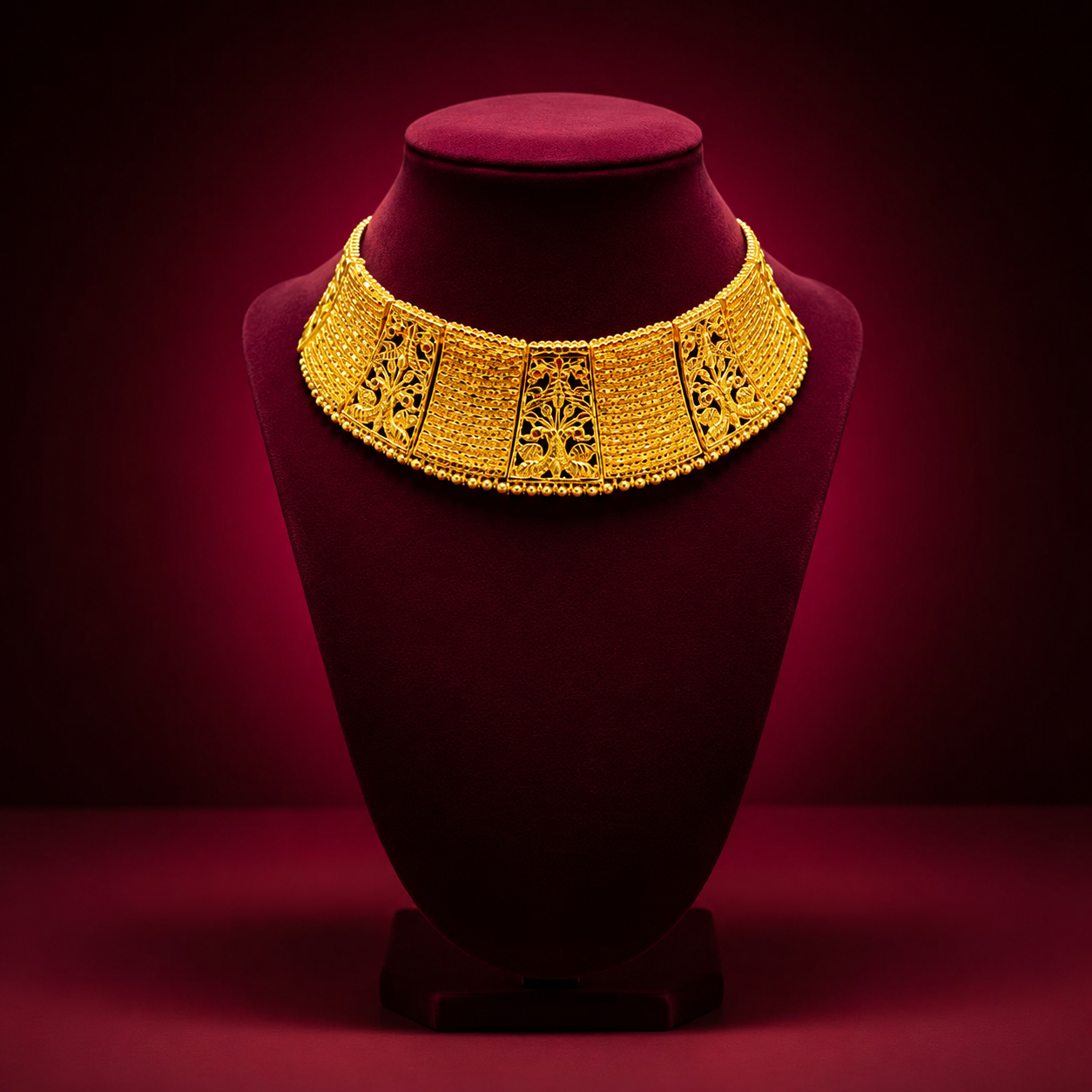 24K Gold-Plated - Traditional Gold Plated Bridal Choker Necklace Set with Jhumka Earrings