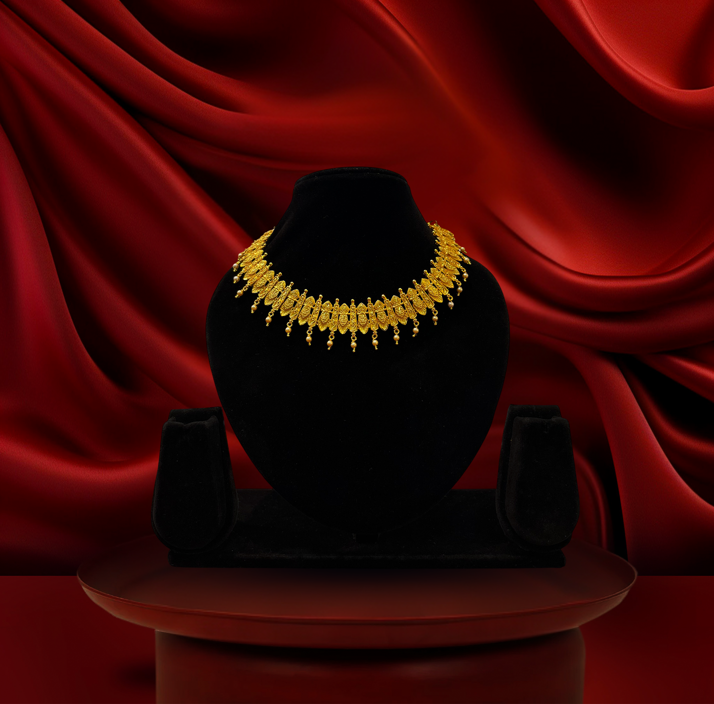 24K Gold-Plated - Traditional Fringe Necklace Set with Jhumka Earrings