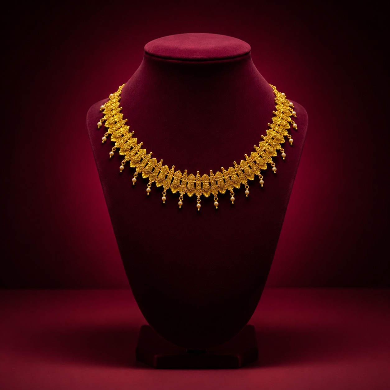 24K Gold-Plated - Traditional Fringe Necklace Set with Jhumka Earrings