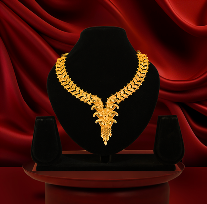 24K Gold-Plated - Regal Temple Kalka Bridal Necklace Set with Earrings