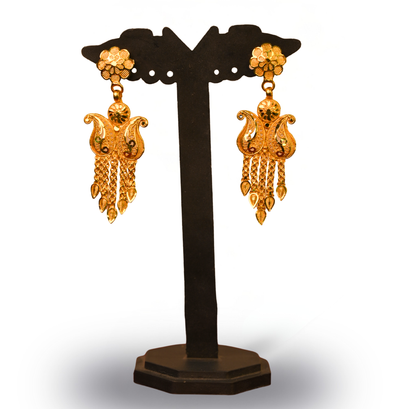 24K Gold-Plated - Regal Temple Kalka Bridal Necklace Set with Earrings