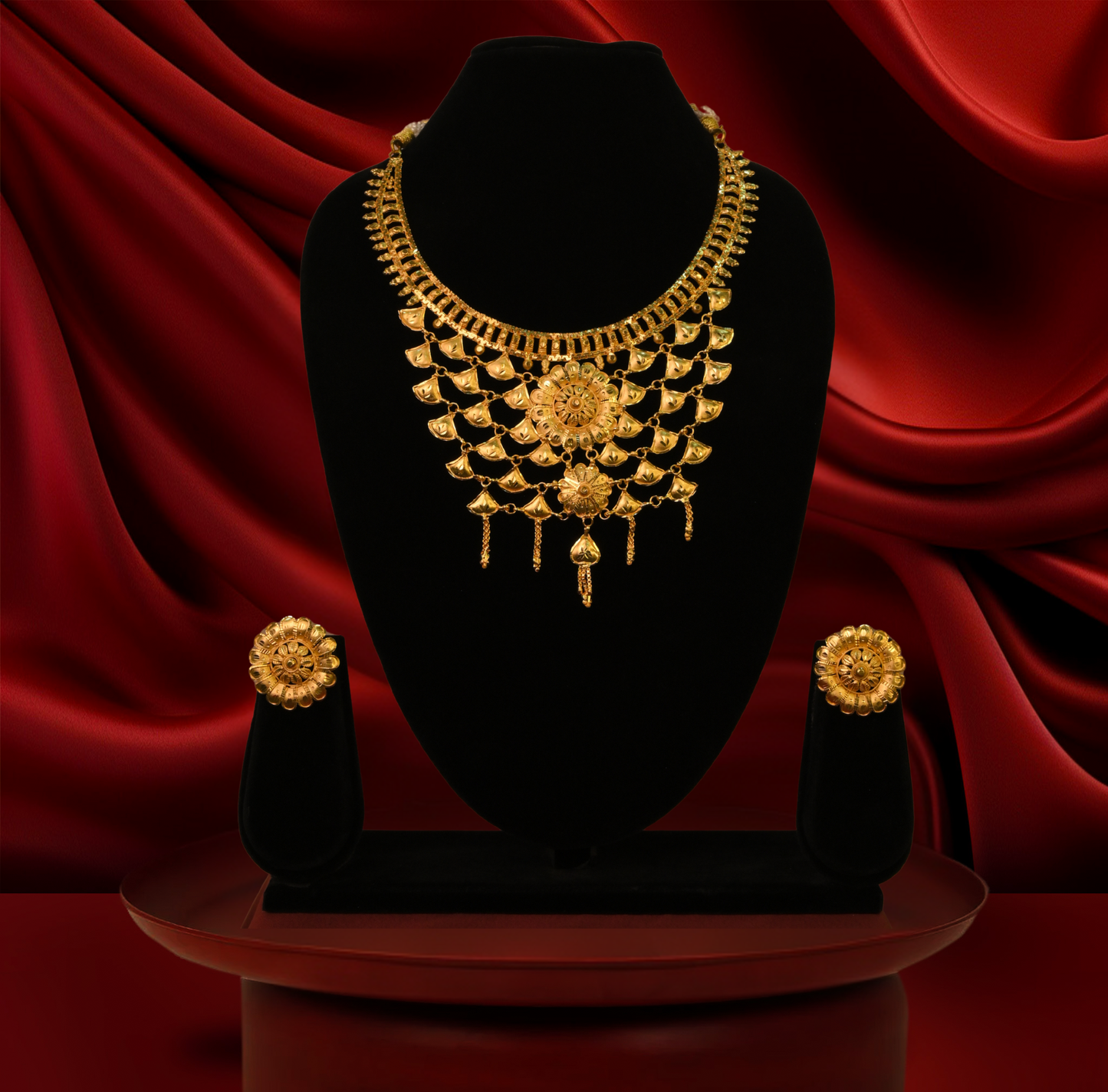24K Gold-Plated - Golden Diva Bridal Necklace Set with Earrings