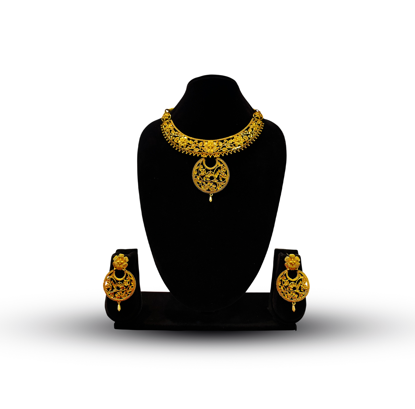 24K Gold-Plated - Floral Filigree Necklace Set with Earrings