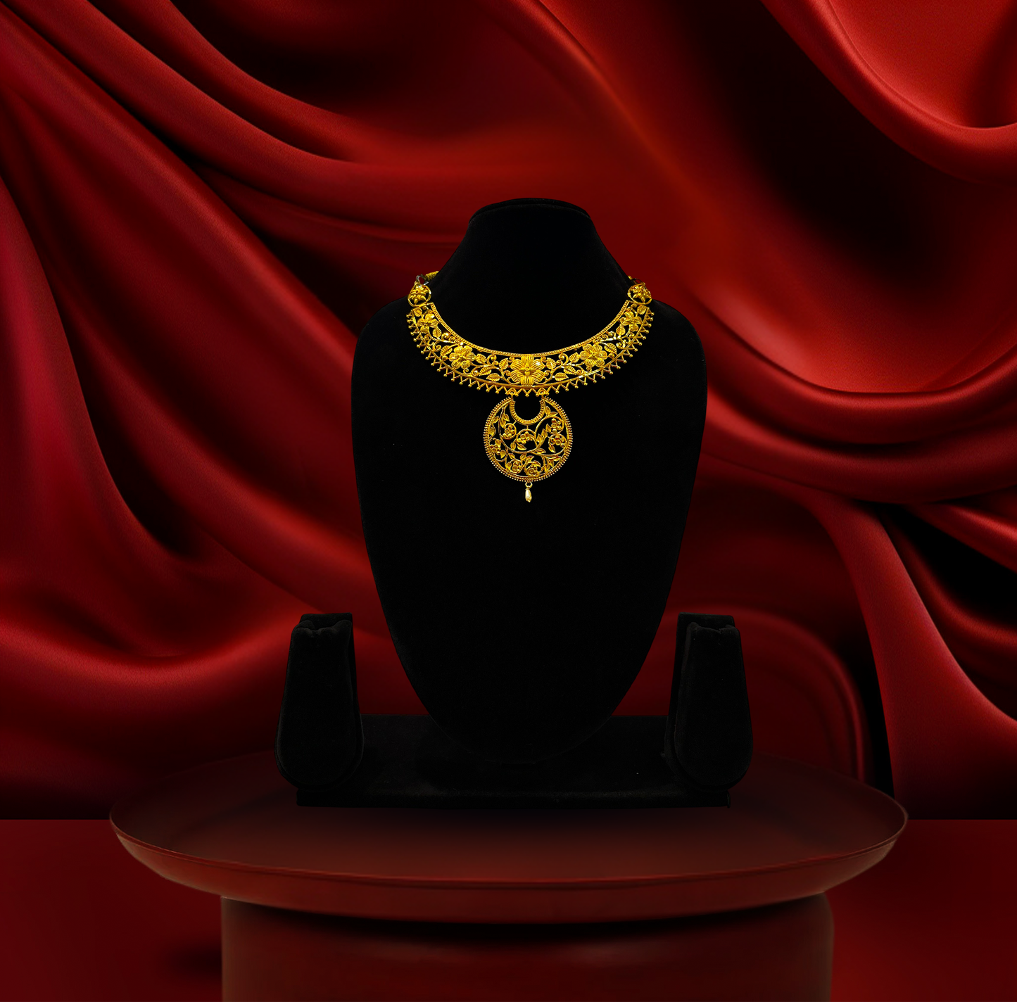 24K Gold-Plated - Floral Filigree Necklace Set with Earrings