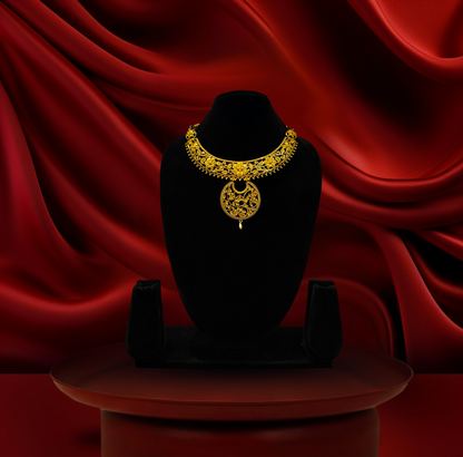 24K Gold-Plated - Floral Filigree Necklace Set with Earrings