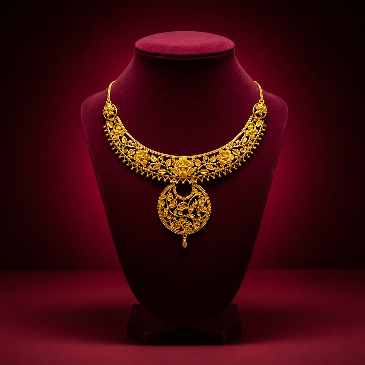24K Gold-Plated - Floral Filigree Necklace Set with Earrings