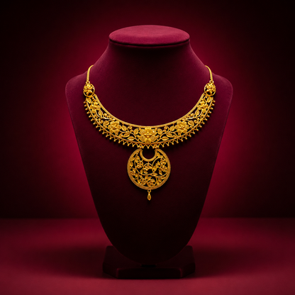 24K Gold-Plated - Floral Filigree Necklace Set with Earrings
