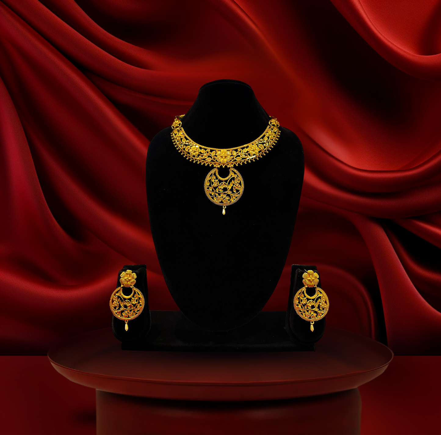 24K Gold-Plated - Floral Filigree Necklace Set with Earrings