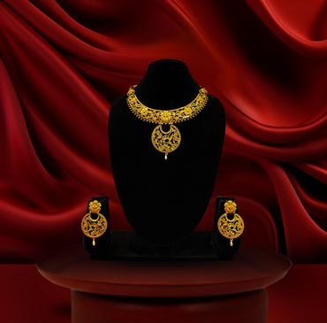 24K Gold-Plated - Floral Filigree Necklace Set with Earrings