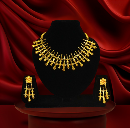 24K Gold-Plated - Geometric Designer chatai  Necklace Set with Earrings – Premium Costume Jewellery