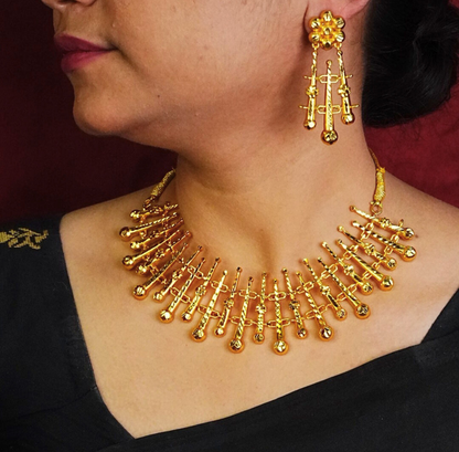 24K Gold-Plated - Geometric Designer chatai  Necklace Set with Earrings – Premium Costume Jewellery