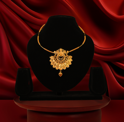 24K Gold-Plated - Heritage Fan Motif Hasuli Set With Earrings