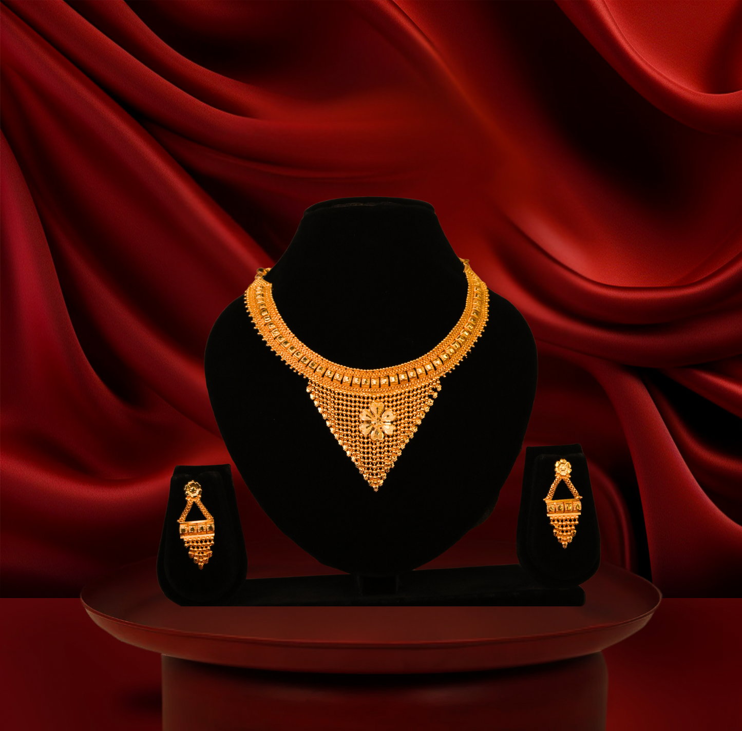 24K Gold-Plated -Royal Tri-Net Gold Plated Necklace Set