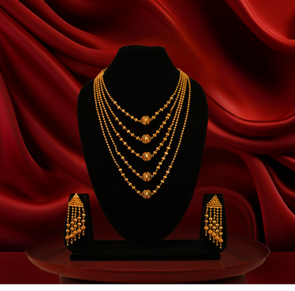 24KT Gold-Plated - Five Layer Lohori Set With Earrings