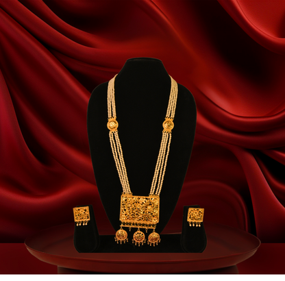 24K Gold-Plated -Traditional Pearl Panchlayer Necklace with Nakshi Pendant