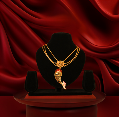 24K Gold-Plated - Three-Layer Golden Fish Elegance Set with Earrings