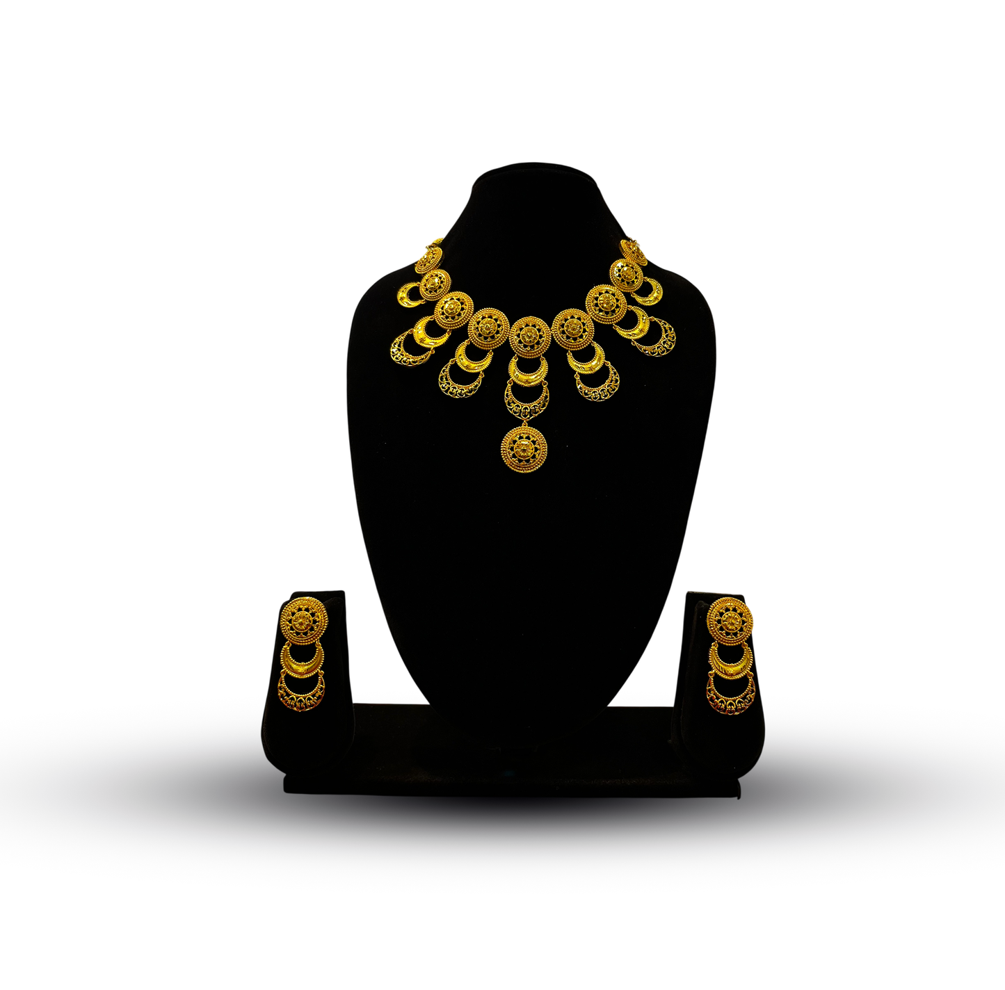 24K Gold-Plated - Antique Floral Statement Necklace Set with Earrings