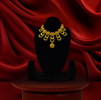 24K Gold-Plated - Antique Floral Statement Necklace Set with Earrings