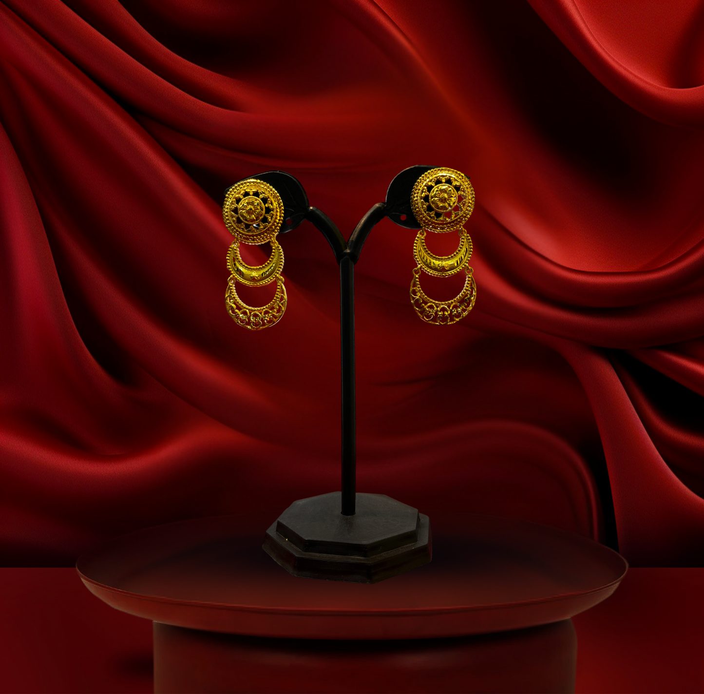 24K Gold-Plated - Antique Floral Statement Necklace Set with Earrings