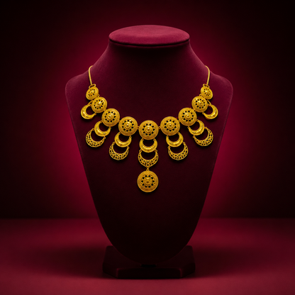 24K Gold-Plated - Antique Floral Statement Necklace Set with Earrings