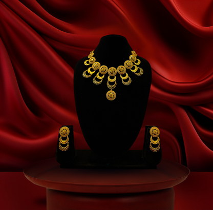 24K Gold-Plated - Antique Floral Statement Necklace Set with Earrings