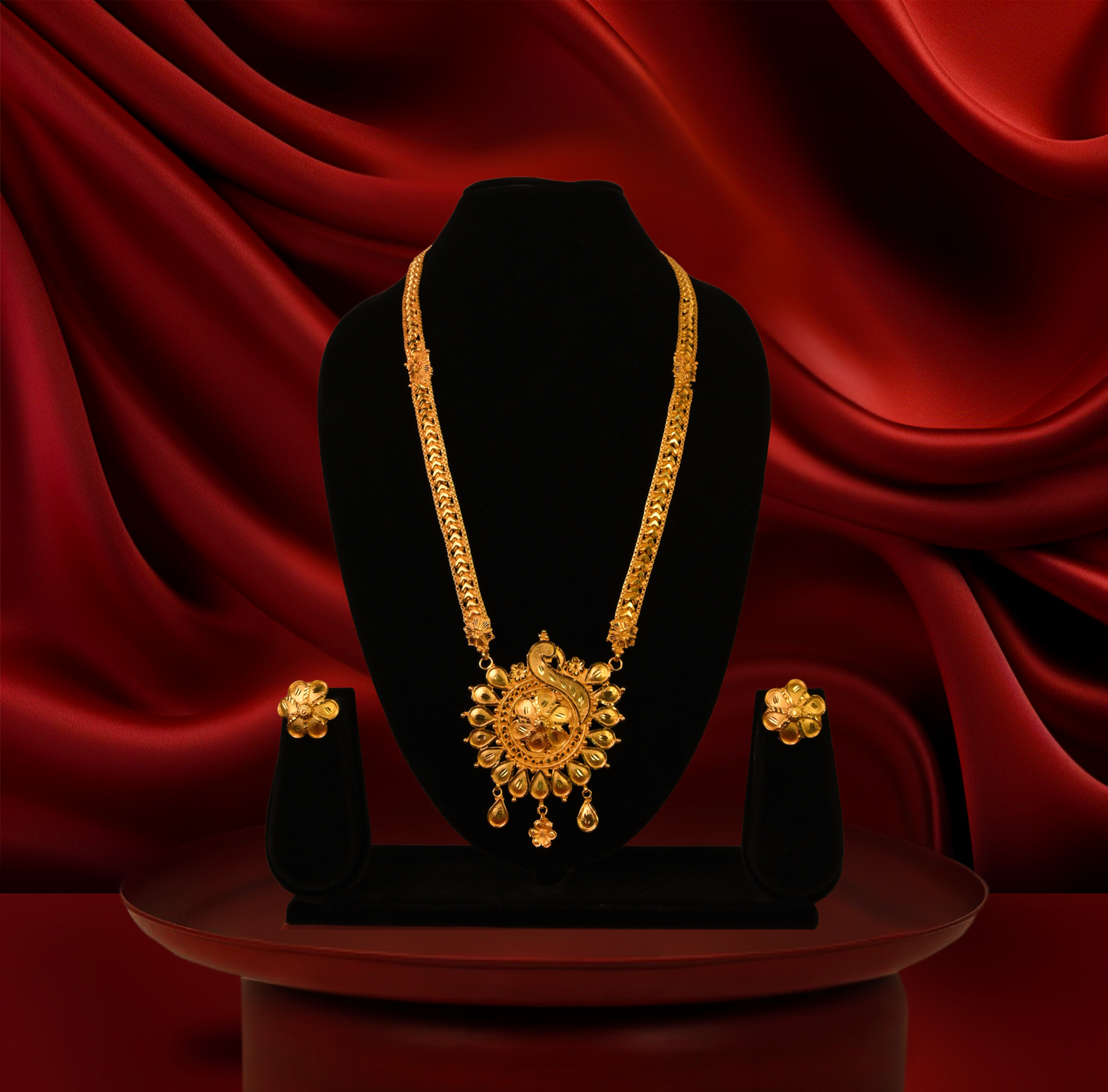 24K Gold-Plated - Maharanir Peacock Long Set with Earrings – Premium Costume Jewellery)