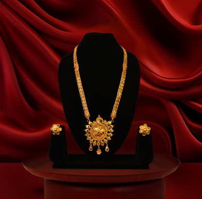 24K Gold-Plated - Maharanir Peacock Long Set with Earrings – Premium Costume Jewellery)