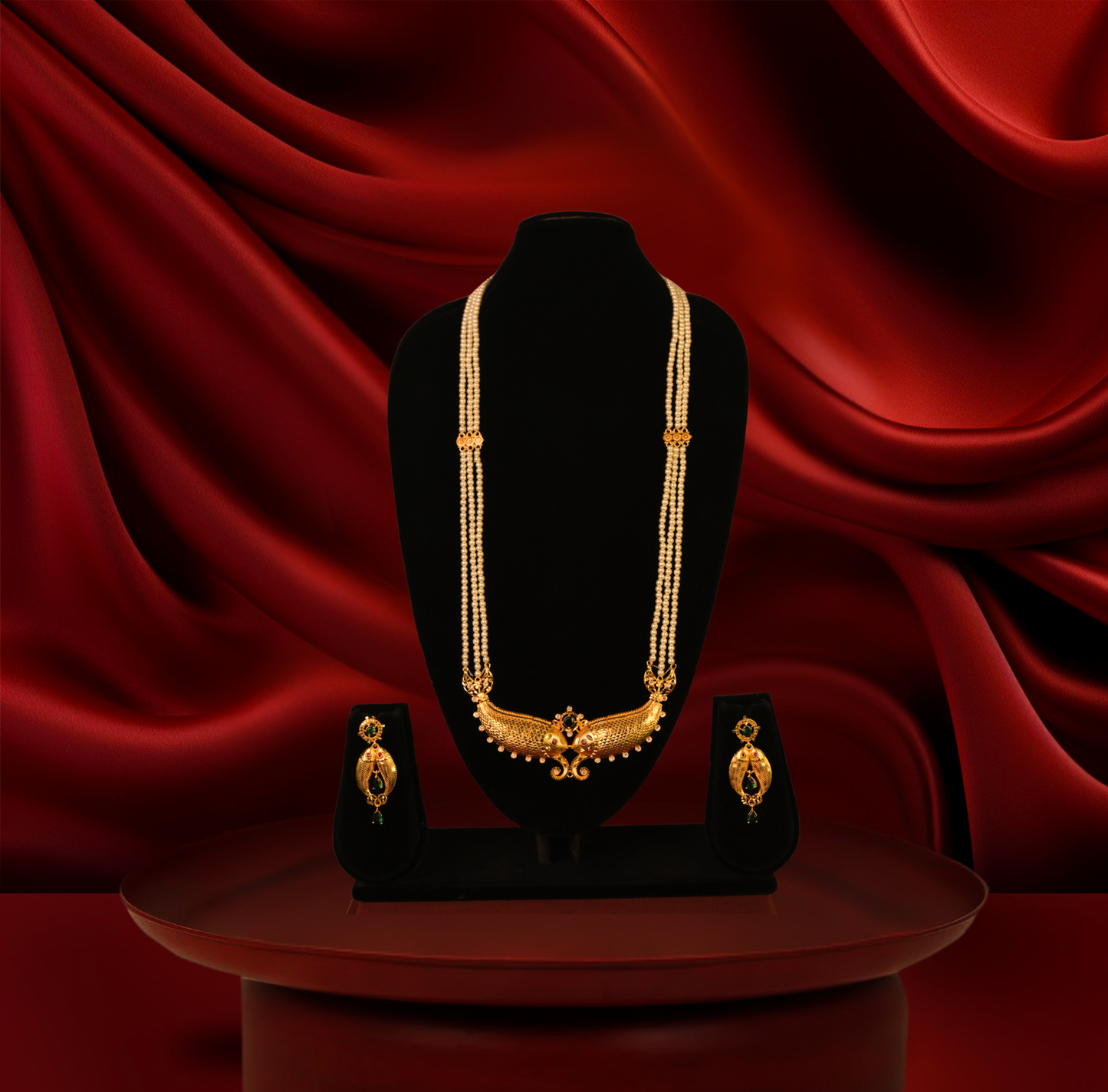 24K Gold-Plated - Royal Winged Pearl Long Sita Har Set  With Earrings– Premium Costume Jewellery