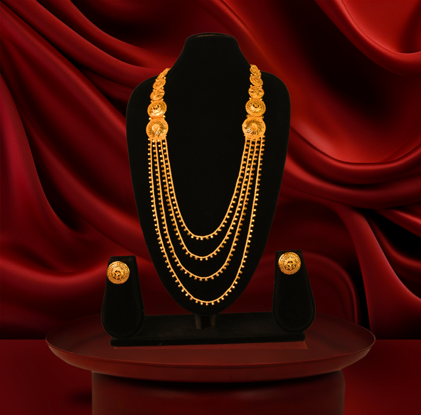 24K Gold-Plated -Majestic Four-Layer Golden Lohori Set With Earrings