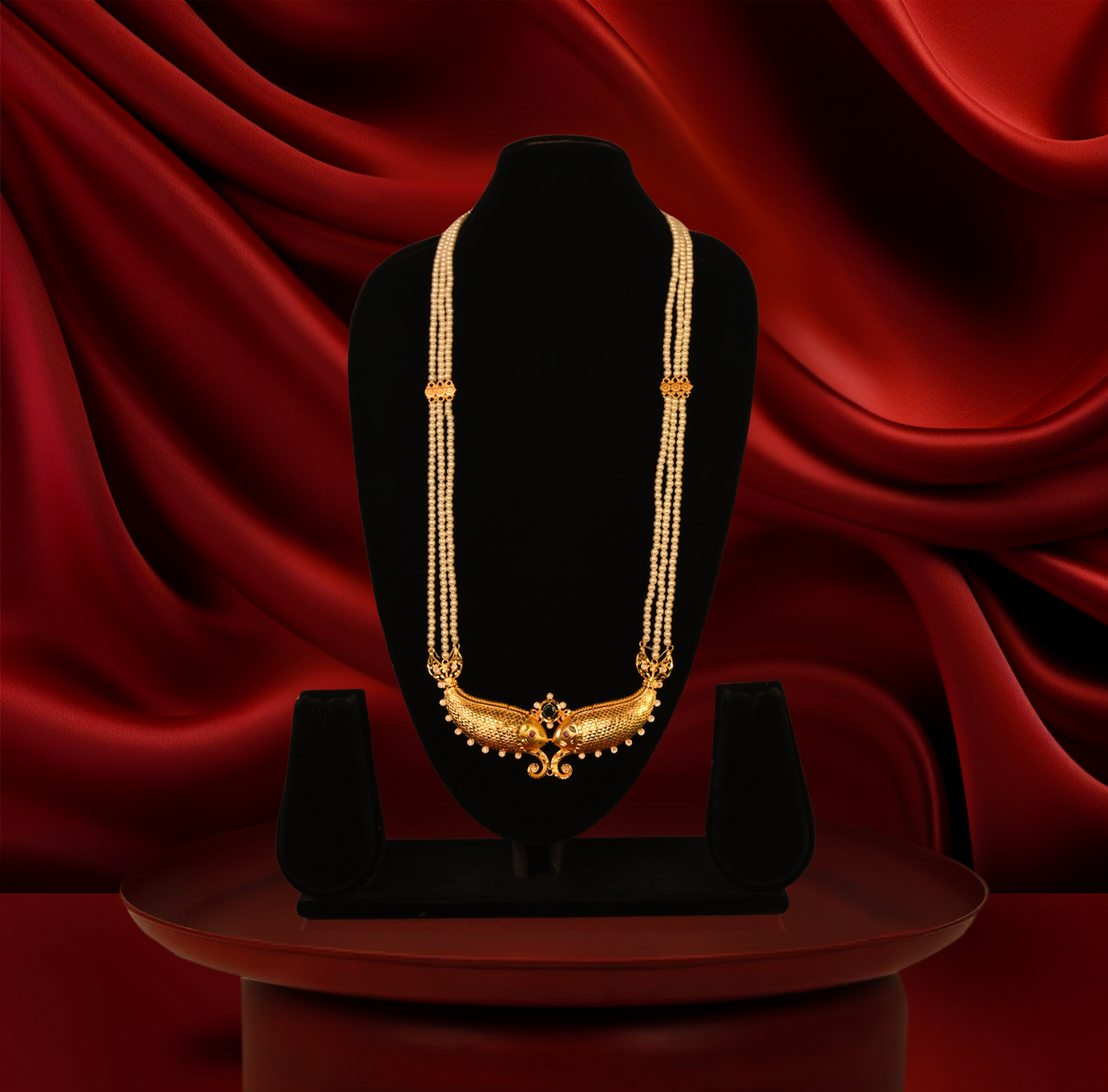 24K Gold-Plated - Royal Winged Pearl Long Sita Har Set  With Earrings– Premium Costume Jewellery