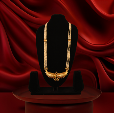 24K Gold-Plated - Royal Winged Pearl Long Sita Har Set  With Earrings– Premium Costume Jewellery