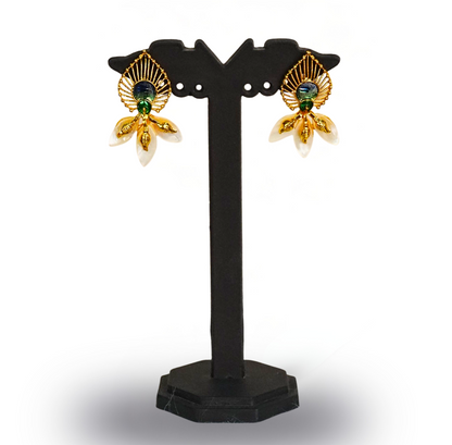 24K Gold-Plated Handcrafted Peacock Motif Coconut Shell Pendant Set with Earrings