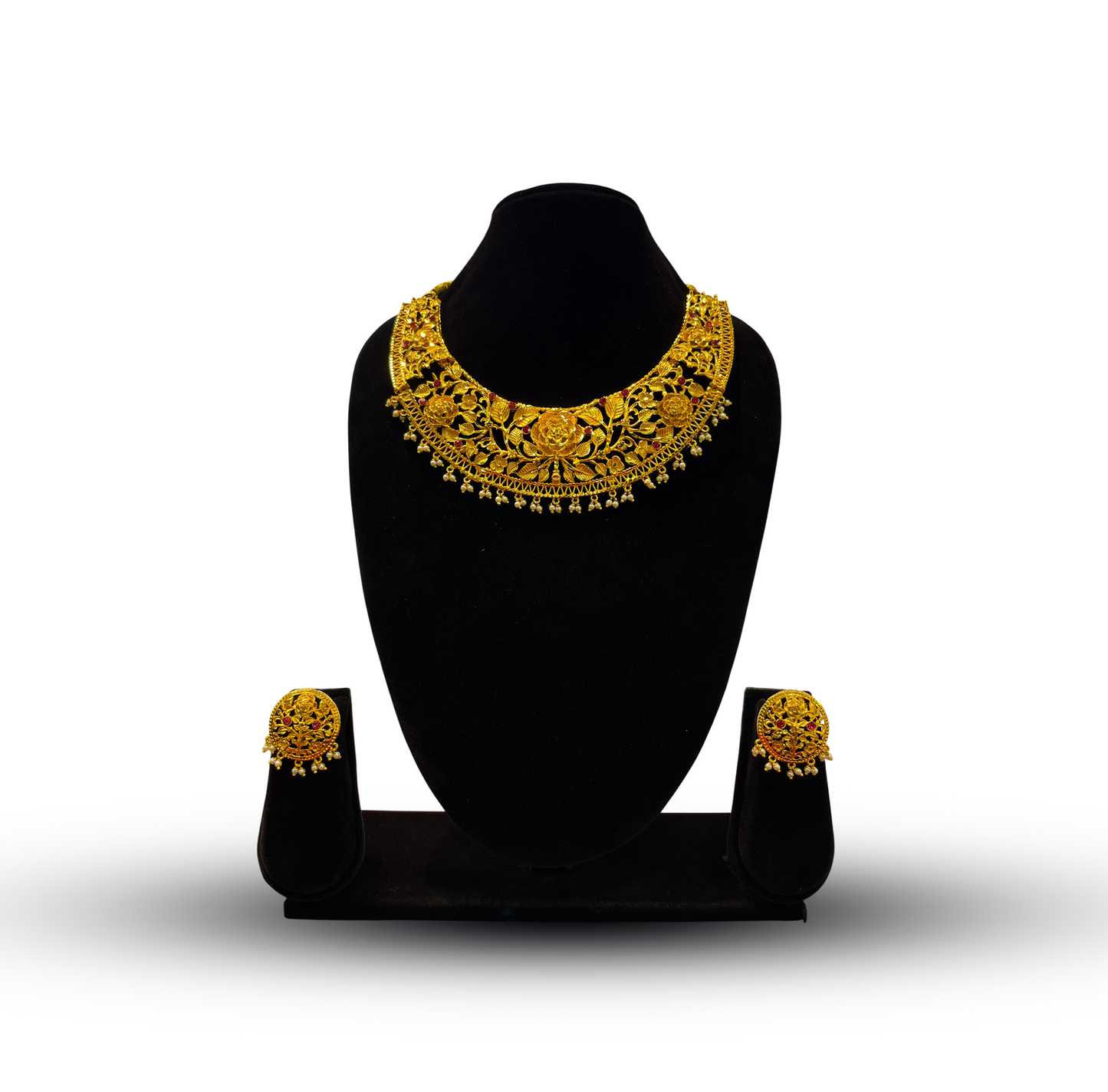 24K Gold-Plated - Rose Bloom Necklace Set with Earrings