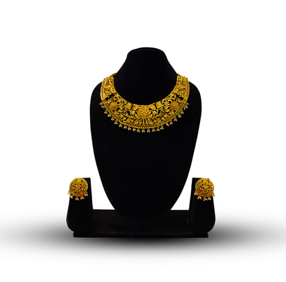 24K Gold-Plated - Rose Bloom Necklace Set with Earrings