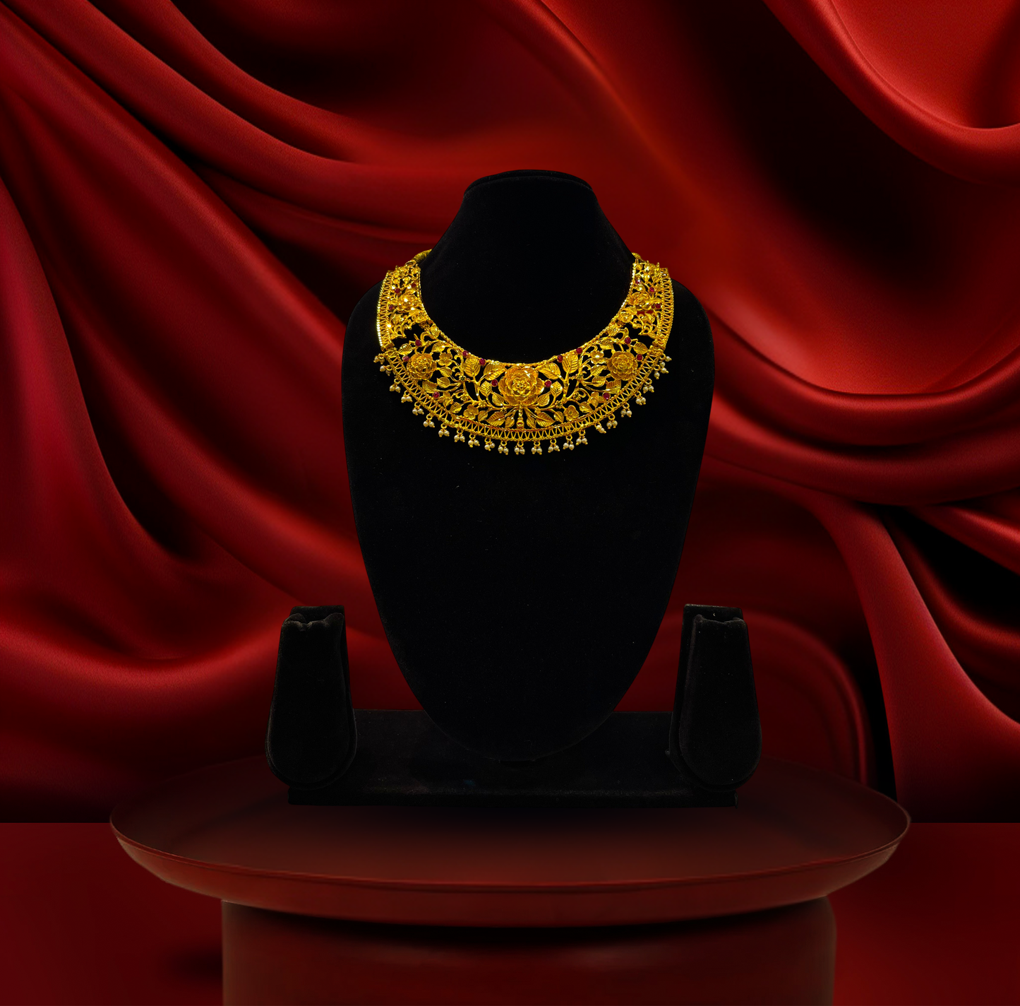 24K Gold-Plated - Rose Bloom Necklace Set with Earrings