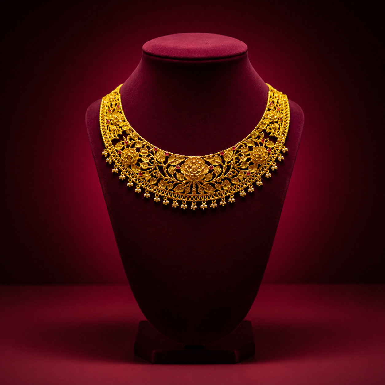 24K Gold-Plated - Rose Bloom Necklace Set with Earrings
