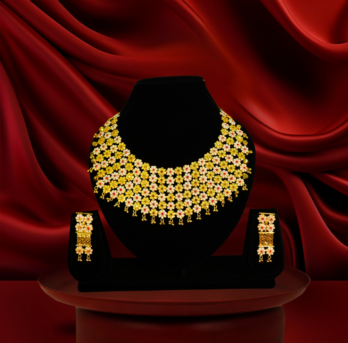 24K Gold-Plated – Six Layered Meenakari Shiuli Bridal Chatai Set