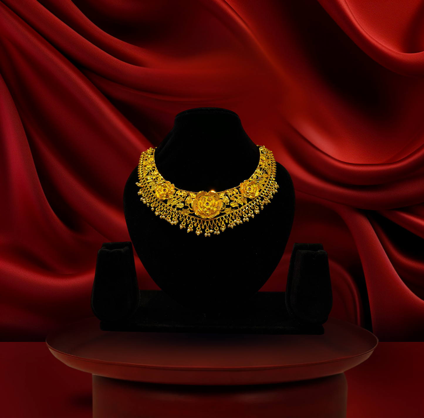 24K Gold-Plated - Golden Bloom Heritage Necklace Set with Earrings