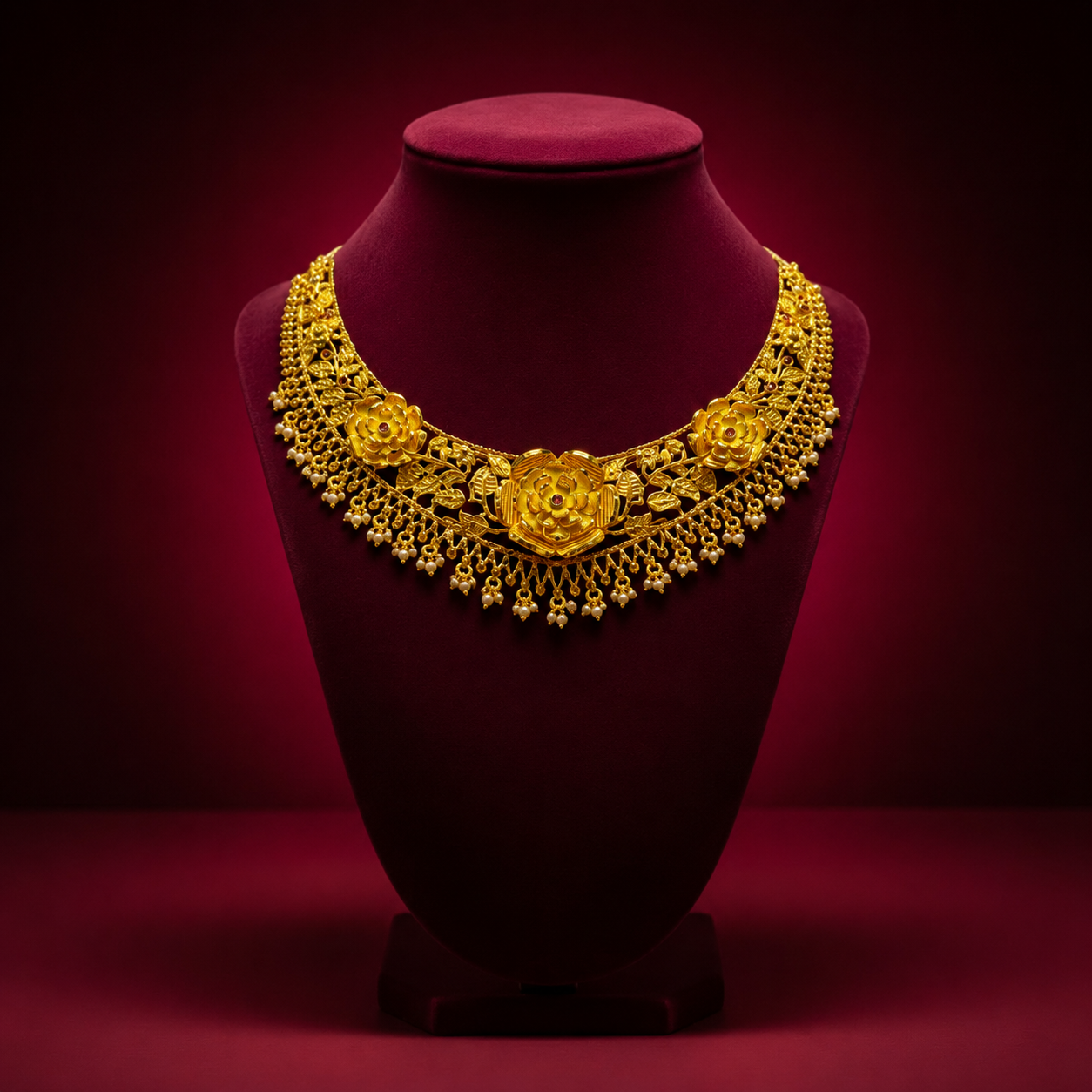 24K Gold-Plated - Golden Bloom Heritage Necklace Set with Earrings
