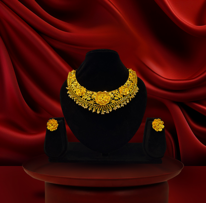 24K Gold-Plated - Golden Bloom Heritage Necklace Set with Earrings