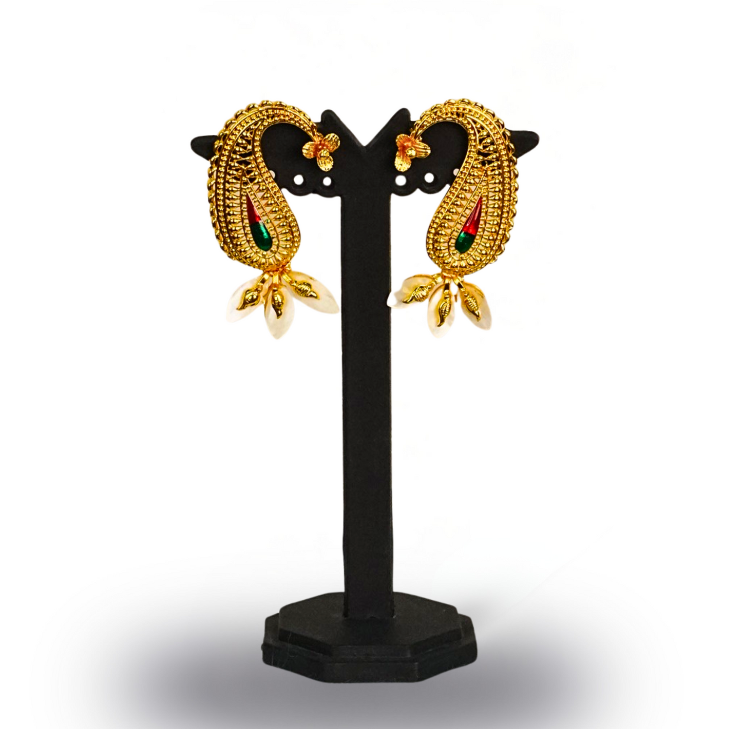 24K Gold-Plated Floral Blossom Shell Pendant Set with Earrings – Traditional Statement Jewelry