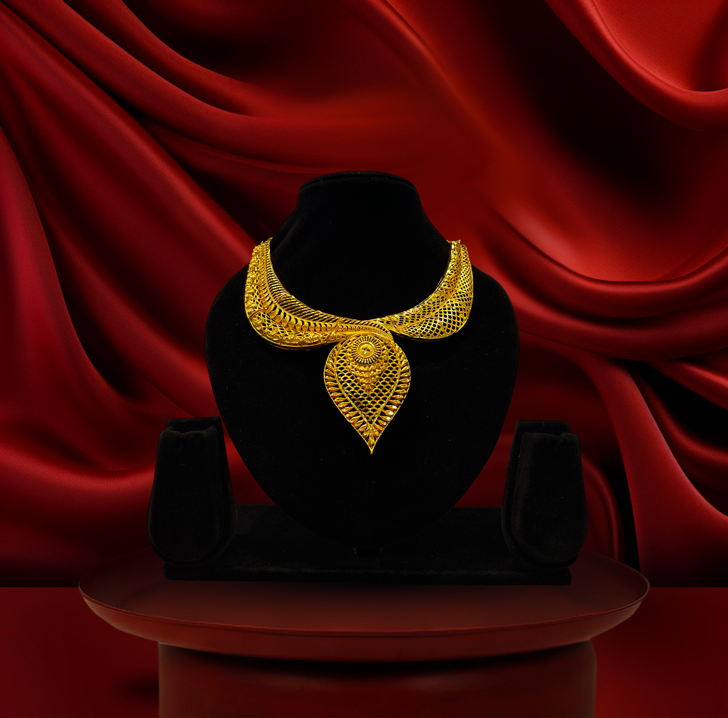 24K Gold-Plated - Mayurika Filigree Pendant Necklace Set with Earrings