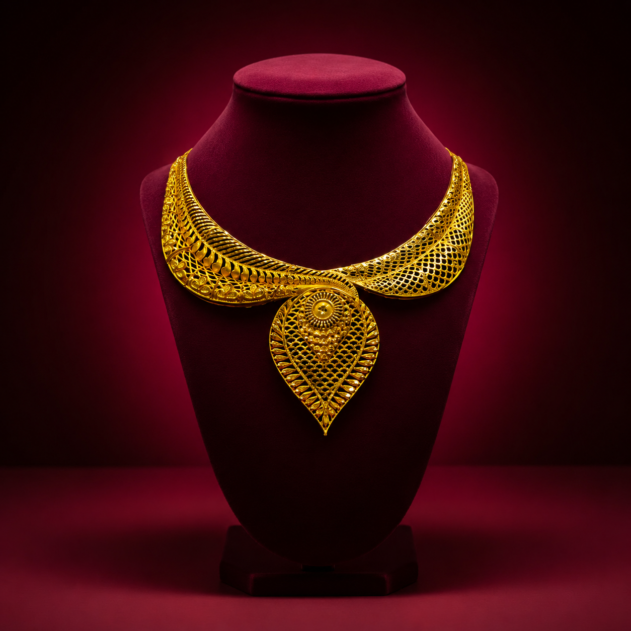 24K Gold-Plated - Mayurika Filigree Pendant Necklace Set with Earrings